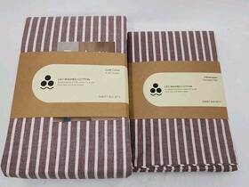 Sheet Society 352724100940 Leo Washed Cotton Full/queen Pia Stripe Quilt Cover And 2 Pillowcase