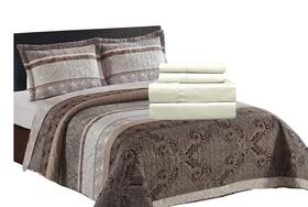 Sheetsnthings 825624320453 7pc King Size Bedding Set- Callisto Taupe Lightweight Quilt With Solid Ivory