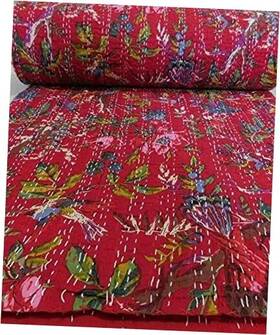 Bpc021 Shivay Fashions Indian Handmade Red Bird Print Vintage Kantha Quilt Cotton Bedspread Bohemian