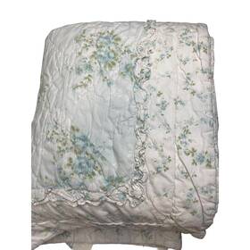 1146772 Simply Shabby Chic Ruffle Floral Twin Quilt 58x82 Baby Blue Green White Cottage
