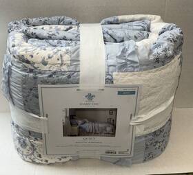 Simply Shabby Chic 490601503664 Indigo Bohemian Patchwork King Quilt Blue Floral Htf New