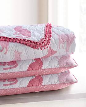 Sleeping Partners 445041871876 3 Piece Pink Cat Quilt Set With Mini Pom Poms - Full/queen Size Comforter