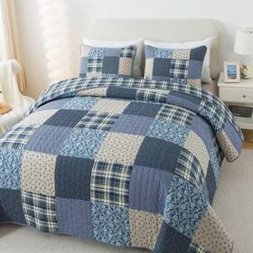 Slpr 083832382117 Blue Symphony Cotton Pieced Quilt Set - Twin With 1 Sham Farmhouse Patchwork