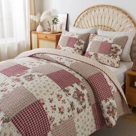 Slpr 083832382711 Country Roses Patchwork Cotton Pieced Quilt Set - Twin Size With 1 Sham Fren