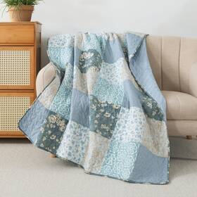 Slpr 653341683830 Wildflowers 50 Inch X 60 Cotton Quilted Throw Blanket Blue And Gray Floral Qu