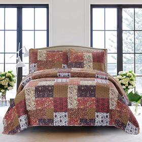 7k-6106-mvez Slpr 3-piece Quilt Set - Size With 2 Shams Autumn Patchwork King Red Riches