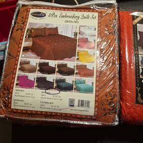 168875 Smiling Home King Quilt Set 3pc Embroidered Ever Green Burgundy Solid Bedroom