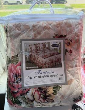Rn106283 Smiling Home 3pcs Queen Fantasia Coffee Rose Floral Quilted Bedspread Set