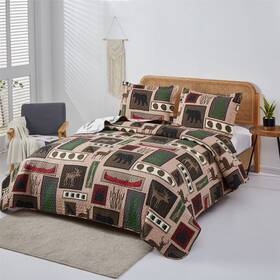 Smuge 192408584647 3-piece Moose Pine Tree Reversible Quilt Set Rustic Home Lodge Red Boat Black