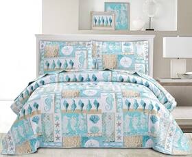Smuge 192408585187 3-piece Coastal Plaid Rversible Quilt Set Full/queen 90x90 Inches Tropical S