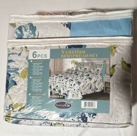 V2020-01 Smurfing Home Smiling Venetian Floral Quilted 6-piece King Bedspread Set