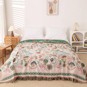 Msus002-12 Snycler 150x200 Cotton Bed Throw With Tassels Double-sided Bohemian Spring Flowers P