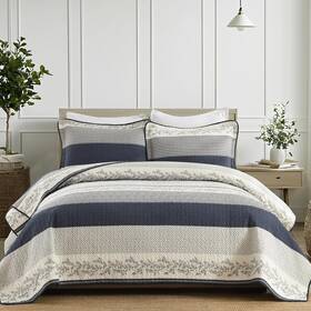 Soelinens 639393948561 Striped Quilt Queen Size Navy White Set With Matching Shams Vintage Vine D