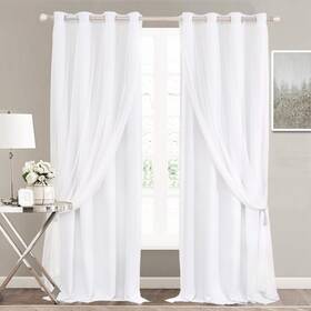 Blkshr-wgs-gm5254-whe02 Sofjagetq Winter White Short Curtains With Sheer - Voile Drapes The