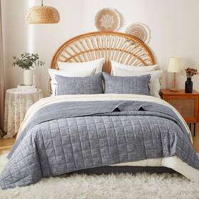 Softpage 737494905244 Navy Blue Quilt King Size Cotton Bed Spreads 3-pieces