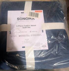 Sonoma 400790170912 3 Piece Cotton Velvet Quilt Set - Navy