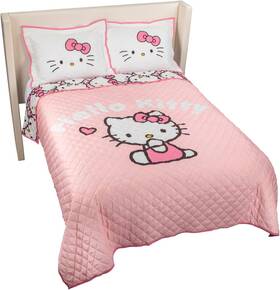 & Sons Inc. 711181812176 Hello Kitty Bedding Full/queen Quilt And Sham Set 3-piece - Super Soft Cozy Light