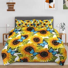 7x7x-qn Sosianth Queen Size Comforter Set With 2 Pillowcases Vintage Yellow Sunflowers Blue B