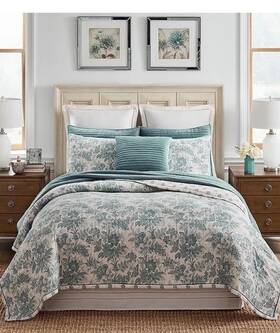 Southern Living 400001113400 Haverford Blue Toile Reversible Full Queen Quilt And Shams Set 3pc