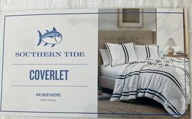 Southern Tide 028828927163 Surfside Coverlet 1 King Off White /navy Striped Msrp 270 Cotton