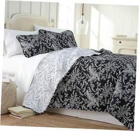 Southshore Fine Linens 611498675016 Black Floral Quilt King Size / California 40 - Winter Brush