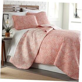 Southshore Fine Linens 810001360030 Paisley Quilt Set King / California 41 - Perfect Coral Haze