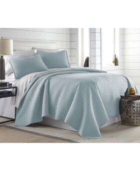 H2800 Southshore Fine Linens 810001364236 Oversized Lightweight Quilt Set Blue Full/queen