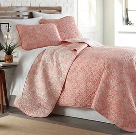 Southshore Fine Linens 810001364885 Perfect Paisley Reversible Coral 3pc Full/queen Microfiber Quilt Set