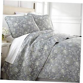 Southshore Fine Linens 810028303577 Oversized Queen Quilt Set 3-piece Full / 18 - Infinite Blossom Blue