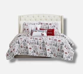 Southshore Fine Linens 840263813258 Gray Holly Jolly Reversible 3pc Quilt Set King/cal King