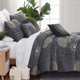 Southshore Fine Linens 840263835182 Oversized Queen Quilt Bedding Set Full / Midnight Floral Black