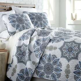 Southshore Fine Linens Mf-qlt-infty-blu-k King Quilt Set Bohemian Blue Medallion Floral Modern Farm Shabby Chic Bedding 3p