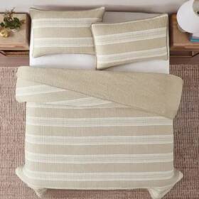 Southshore Fine Living Inc. 783048236678 Orchard Road Heathered Stripe 3 -pcs King Quilted Coverlet Set Color Tan New