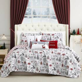 Mf-6pc-qlt-holjol-k Southshore Fine Living Inc. Holly Jolly Christmas Quilt Set King/cal King Size 6-piece Holiday Be