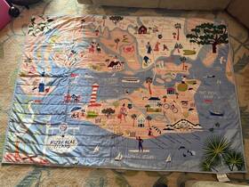 Spartina 449 476512 Hilton Head Quilted Throw 50x60 Cotton Map Blue Pink Coastal