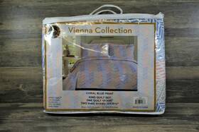 10324 Sprit Linen 3 Pc Quilt Set King Size Coral Blue Print New