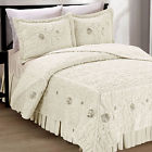 Ssbedspread-k-ivory Serenta Ribbon Embroidered Faux Fur Piece Bedspread Set