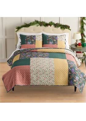 St. Nicholas Square 400301465926 Holiday Full/queen Reversible Patches 3pc Quilt Bedding Set