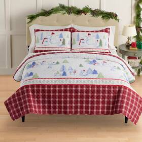 St. Nicholas Square 400592433468 New 3-piece Snowman Quilt Set With Shams