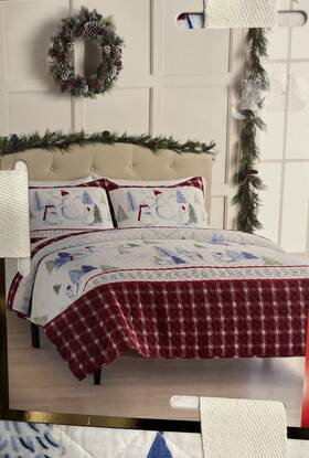 St. Nicholas Square 400770560290 3-piece Snowman Quilt Set With 2 Shams Reversible 106 Inch X99