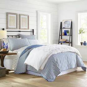 Stone Cottage 445036833896 Willow Way Ticking Stripe 3-piece Navy Blue Cotton Full/queen Quilt Set
