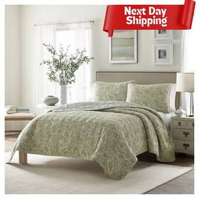 51164040 Stone Cottage Emilia Quilt And Sham Set King Green - Paisley Pattern Twin
