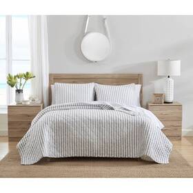 82243420 Stone Cottage King Willow Way Ticking Stripe Quilt And Sham Set Gray -