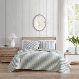 93533792 Stone Cottage Full/queen Willow Way Ticking Striped Quilt Set Green