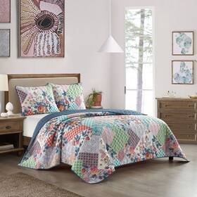 Stratford Park 810122903307 All Season Multi Color Floral Quilt Set With Pillow Shams Patchwork Cottage