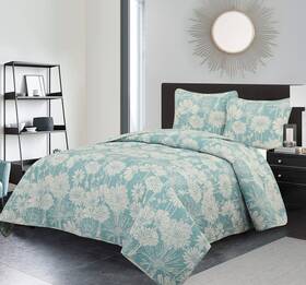Stratford Park 810122907299 Floral Quilt Set King Size Color Blue 3 Piece Print Microfiber Double Pinso