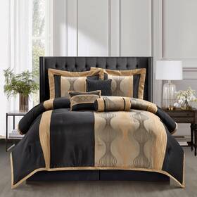 Stratford Park 810157418876 Black King Size Comforter Set 7 Pieces Jacquard Bedding Sets