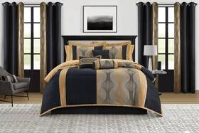 Kath15-k-bgld-n2 Stratford Park Elegant Black And Gold Comforter Set King Size Striped 15 Pie