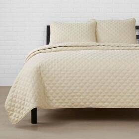 23hj2332-3 Stylewell Zoe 3-piece King Quilt Set Oatmeal Beige Microfiber Hypoallergenic