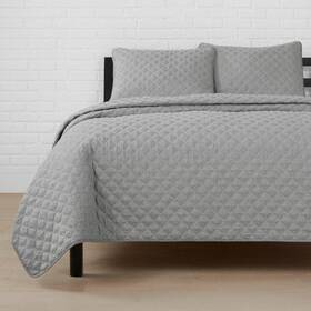 23hj2332-9 Stylewell Super Soft Microfiber Shell King Size Quilt Set 3-piece In Stone Gray